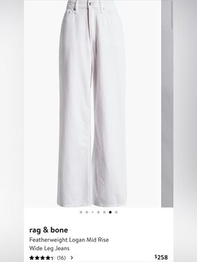 Rag & Bone White Wide Leg Denim Jeans